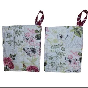 Set Of 2 Handmade Quilted Floral Butterfly Pot Holders
